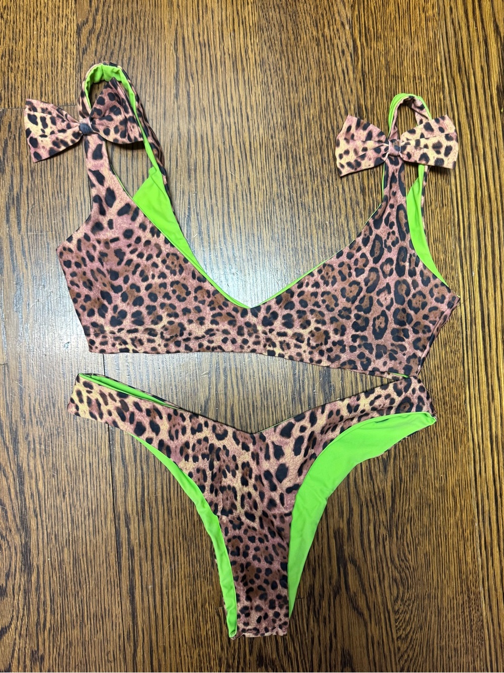 Leopard Print Bikini with Neon Green Lining